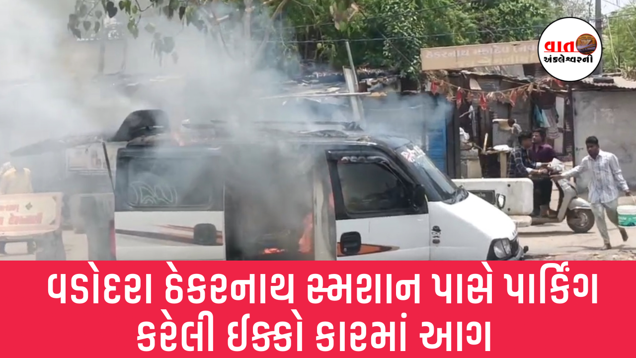 વડોદરા શહેરના ઠેકરનાથ સ્મશાન નજીક આવેલા વિસ્તારમાં રોડ પર પાર્ક કરેલી ઇકો કારમાં અચાનક આગ ભભૂકી ઉઠી હતી.